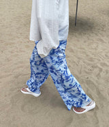 防水タイダイ プリーツ ワイドパンツ / [Made] Waterproof tie die pleats wide pants (2 colors)