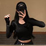 [BELLIDE MADE] Single warmer round long-sleeved cropped T-shirt