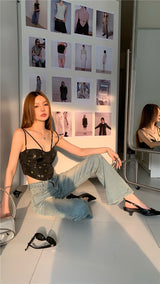 satin bustier strap top