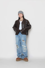 クロップレザーカーディガン / Crop leather cardigan