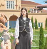 Tweed Quilted Lace Vest (Black) (6643867091062)