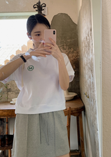刺繍レタリング襟スウェットTシャツ (3color) (6698383999094)