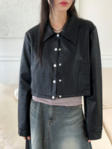 [MADE] Lawson wide collar slim crop crack leather leather jacket
