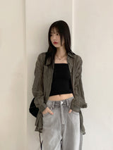 Hilchi See-Through Check Boxy Oversize Fit Long-Sleeved Shirt
