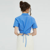 バックノットクロップシャツ / BACK KNOT CROP SHIRT (BLUE)