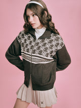 DVRK PRIVÉ MONOGRAM KNITTED ZIP-UP JACKET - DARK GREY