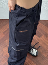 ケルシングジッパーシャーリングストリングコットンカーゴロングワイドパンツ