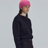 Wave cable round knit - Black (6674920374390)
