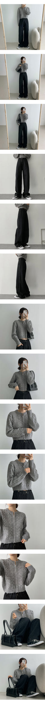 ツイストドーナツパターンクロップドニットジップアップ / Twisted Doughnut Patterned Cropped Knit Zip-Up