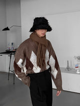 ASCLO Mohair Argyle V Cardigan (3color)