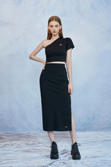 HIDE One Shoulder Top (Black) (6570997514358)