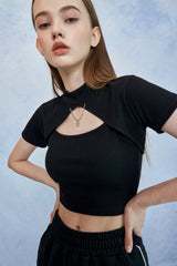 [SET] HIDE Chain Crop Top (Black) (6570965172342)