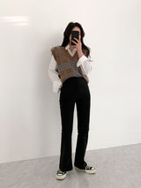 Houndstooth V-Neck Knit Vest