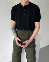 RO ウォッシャブルリネンVネックヘンリーネックニットウェア / VネックRO Washable Linen V-Neck Henley Neck Knitwear (6 colors)