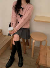 Velvet Ribbon Cable Knit Cardigan (3color)