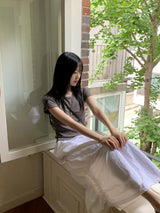 Picto layered shoulder split short sleeve T-shirt
