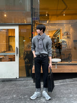 LMN Regular Roll-Up Denim Pants (Black)