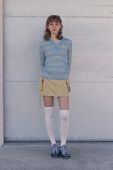 WITTY BUNNY STRIPE KNIT HOODIE [SKY BLUE]