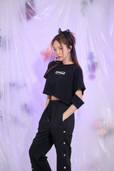 インサイションショートスリーブクロップTシャツ/TOP(9327) Incision Short Sleeve Crop Tee