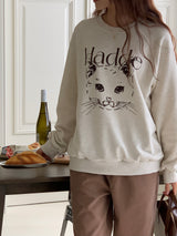 キャットドローイングスウェットシャツ/CAT DRAWING SWEATSHIRTS (OATMEAL)