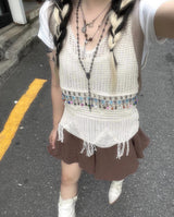 エスニックビンテージニーズニットスリーブレス / Ethnic Vintage Beads Knit Sleeveless