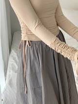 Pania Balletcore Shirring Pleated Strap Square Neck Cropped Long-Sleeved T-Shirt