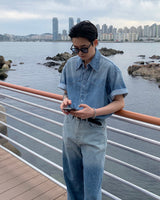グラデーションデニムショートスリーブシャツ / GM Western Gradation Denim Short-Sleeved Shirt (M ~ L)