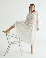 V-NECK CREASE SHIRRING ONEPIECE - IVORY (6635995725942)