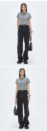 ストライプ 半袖 Tシャツ・カットソー/Summer Knit Stripe Crop Top [2カラー]