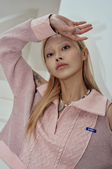 ホールカラークロップニット / hole collar crop knit_pink