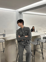 セミオーバーチャイナセットアップデニムジャケット / LMN Semi-Over China Setup Denim Jacket (Gray)