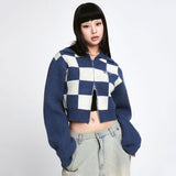 Wool Checkerboard Knit Zip-up  [2 Color]