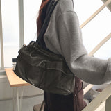 Wiltz レザーウォッシュドポケットサイドジッパーショルダーバッグ