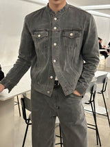 セミオーバーチャイナセットアップデニムジャケット / LMN Semi-Over China Setup Denim Jacket (Gray)