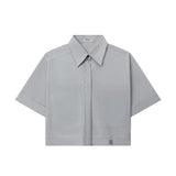 PRIVÉ クロップ半袖シャツWITHメタルロゴ - GREY