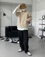 レザーパッチセミジップアップ/MT leather patch semi zip-up (3 colors)