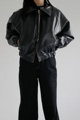 レザークロップブルゾンパディング/Leather crop blouson padding (2color)