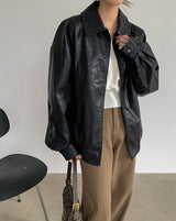 [MADE] Spread Collar Loose Leatherette Jacket