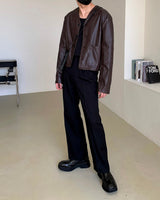 クロップドレザーカーディガン/SI Cropped Leather Cardigan (3 colors)