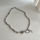 halo サージカルスティールハートロックドロップツーラインネックレス / halo Surgical Steel Heart Lock Drop Two-Line Necklace