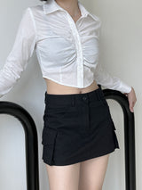 シアニングクロップシャツ/Shirring Crop Shirt (4color)