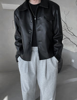 Pleddy Crop Leather Jacket (2color) (6676057096310)