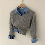 [5color] from twist V-neck cropped knit