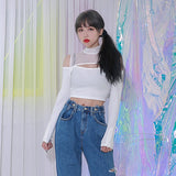 ジッパーショルダーメッシュクロップTシャツ/TOP(8304) Zipper Shoulder Mesh Crop Tee