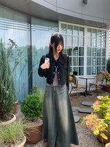 [MADE] Lawson wide collar slim crop crack leather leather jacket