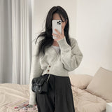 Off-Center Button Front Crop Cardigan