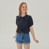 ラッフルカラークロップブラウス / RUFFLE COLLAR CROP BLOUSE_NAVY
