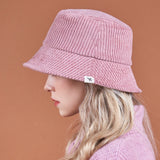 Wide Corduroy Label Bucket Hat Pink