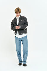 UNI RIB POINT VARSITY JACKET [MELANGE GRAY]