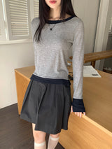 Ann's layered color combination round long-sleeved warmer T-shirt